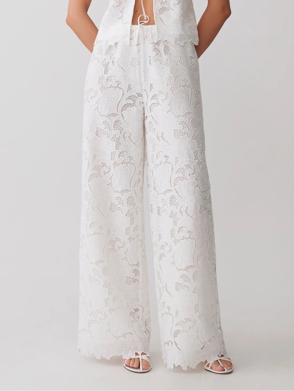 Meshki Broderie Straight Leg Pants - White
